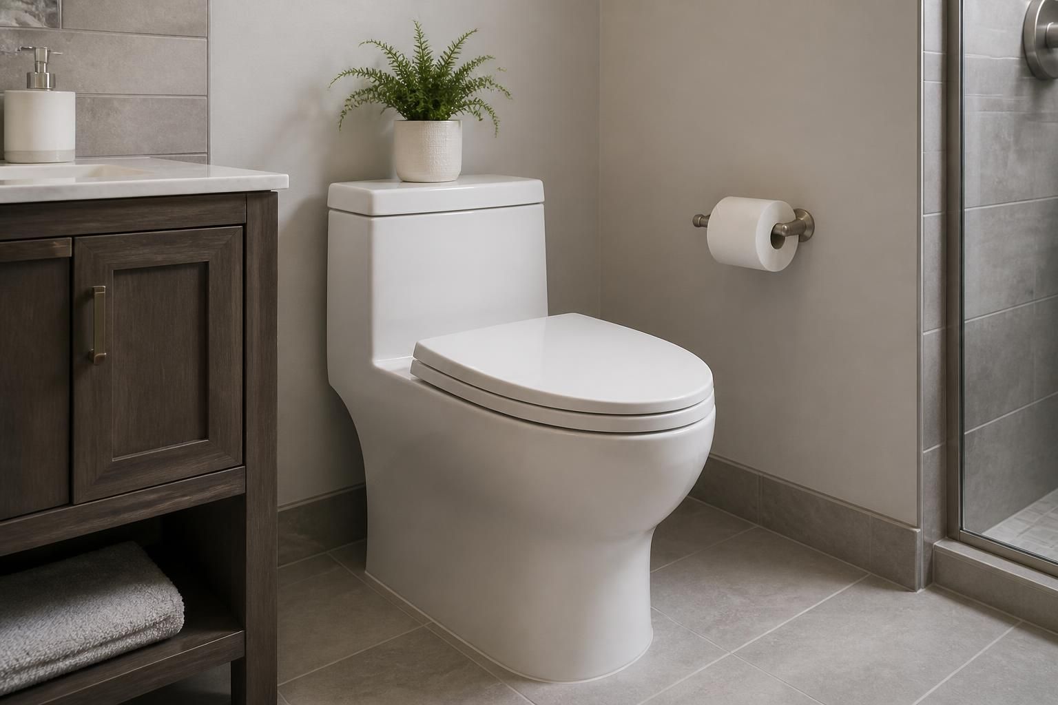 Clean bathroom with a well-fitted toilet and finished tile.
